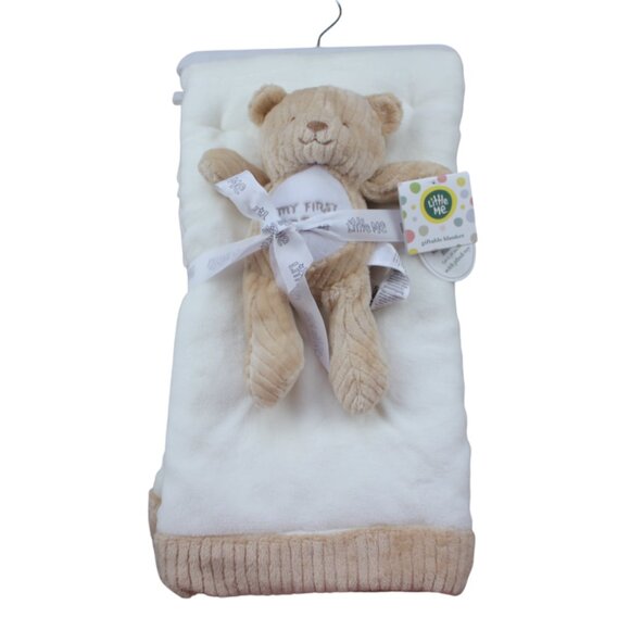Little Me My First Teddy Bear Plush Toy Fleece Blanket Set White Tan Unisex NWT - Picture 1 of 5